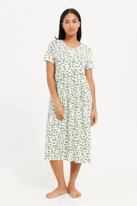 Women Mint Aop Knit Nightgown