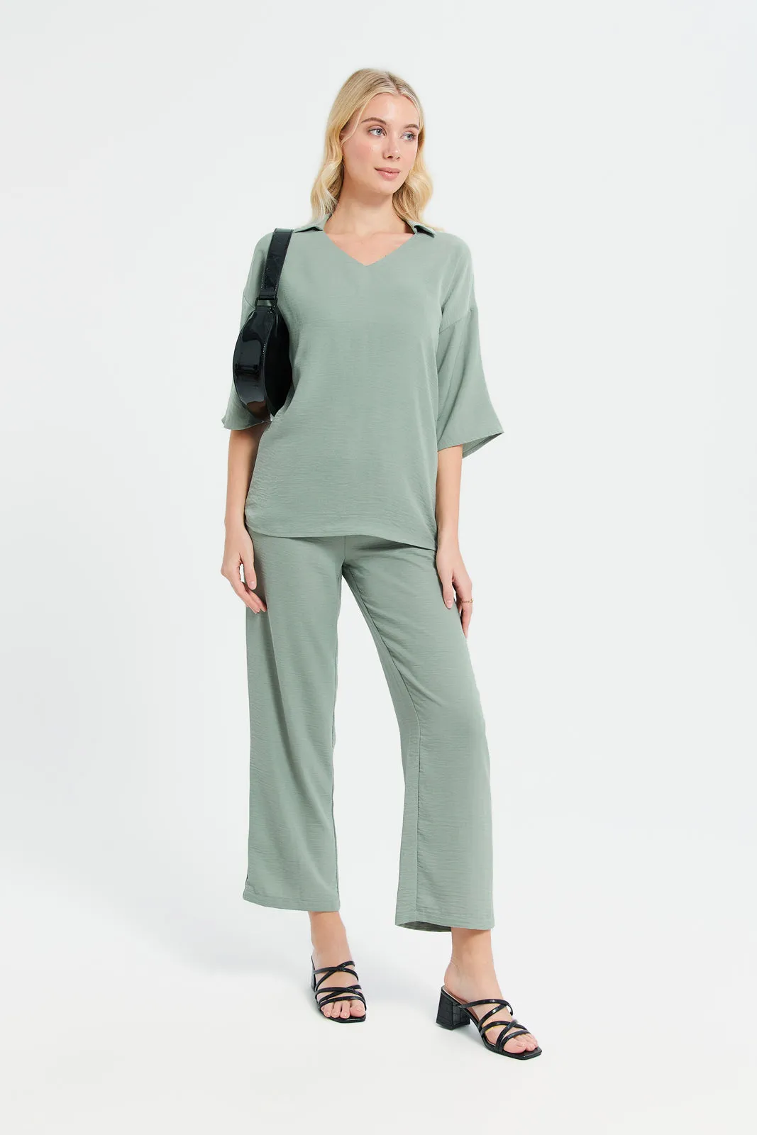 Women Mint Wide Leg Trousers