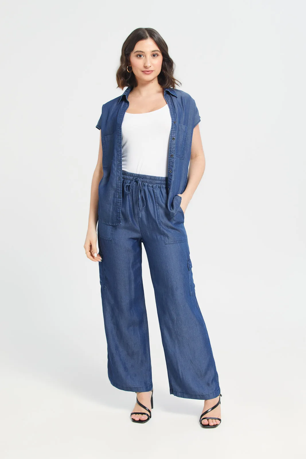 Women Navy Tencel Utility Straight Fit Trouser