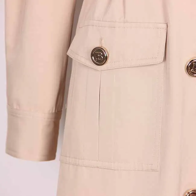 Women over-sized cotton-blend trench-coats belted twill wind coat