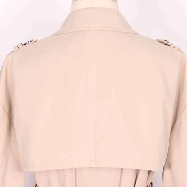 Women over-sized cotton-blend trench-coats belted twill wind coat