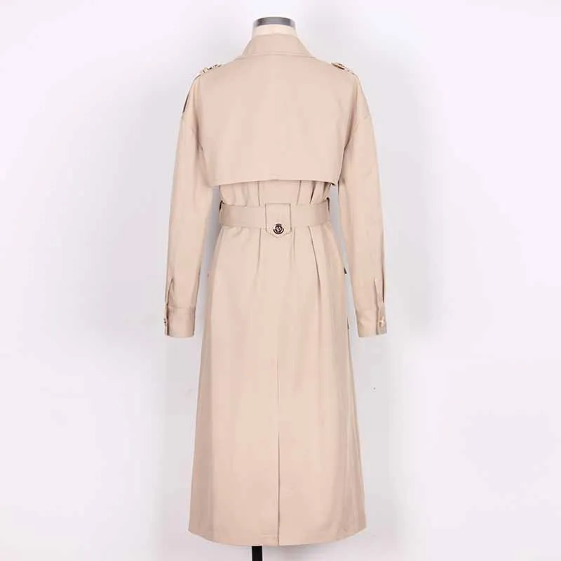 Women over-sized cotton-blend trench-coats belted twill wind coat