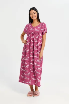 Women Pink Flamingo Printed Nightgown