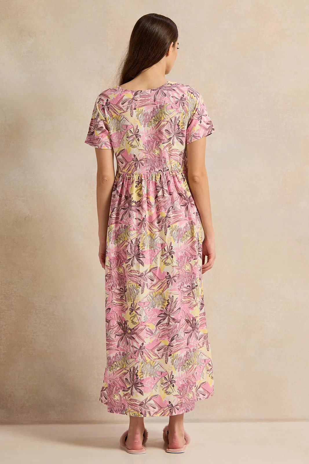 Women Pink Floral Printed Nightgown