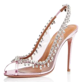 Women Pointed Toe Transparent Rhinestones High Heels Party Wedding Pumps