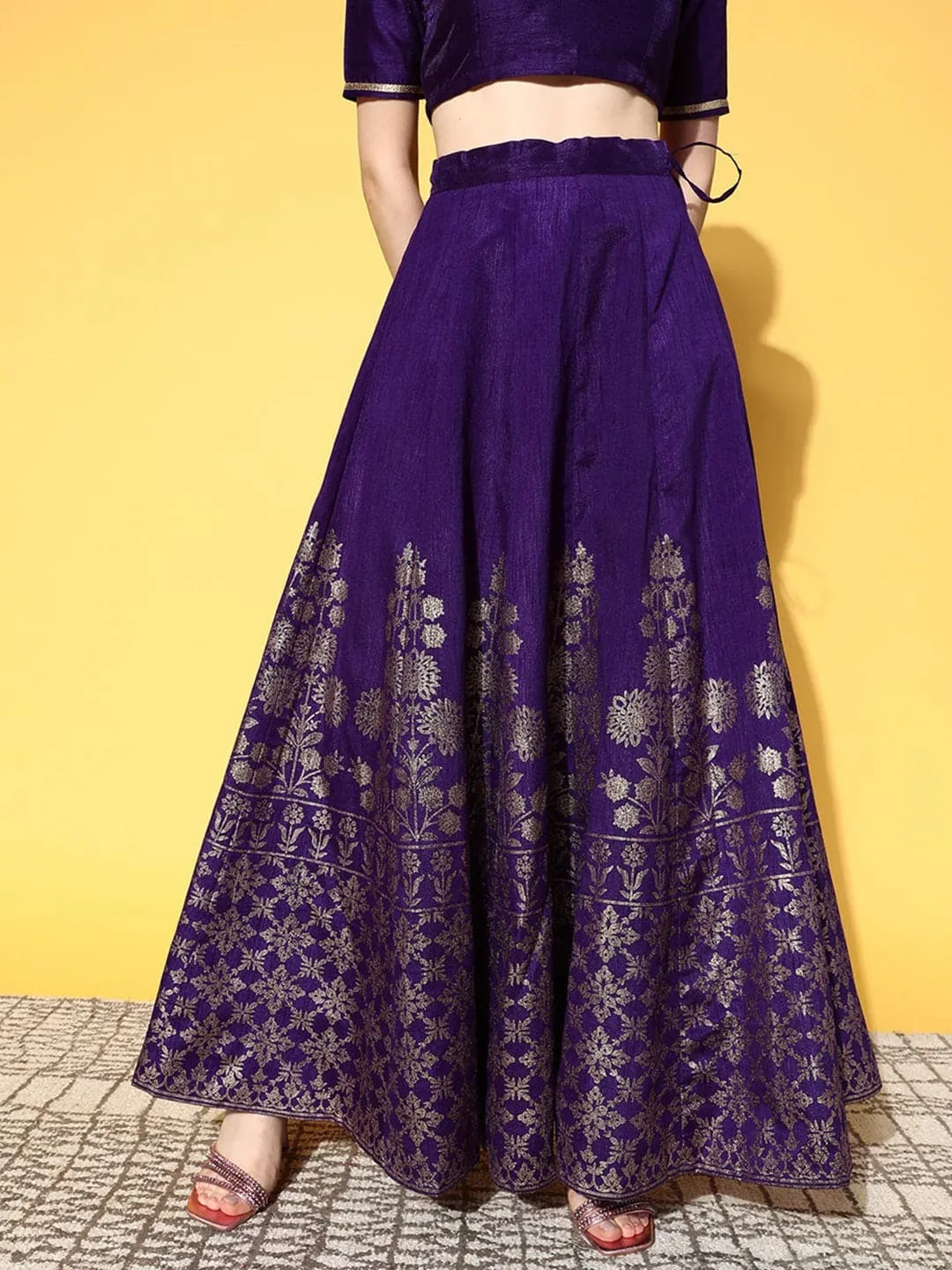 Women Purple Foil Print Anarkali Skirt