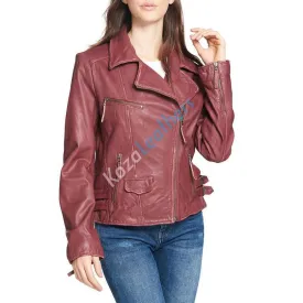 Women Real Lambskin Leather Biker Jacket KW108