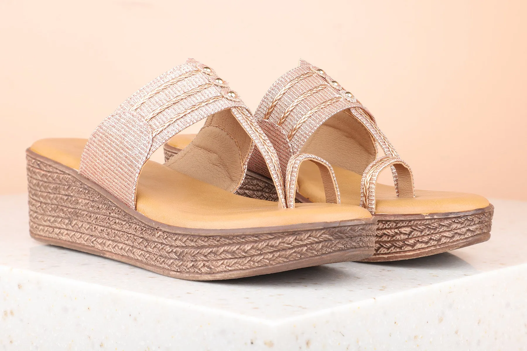 Women Rose Gold Wedge Heels