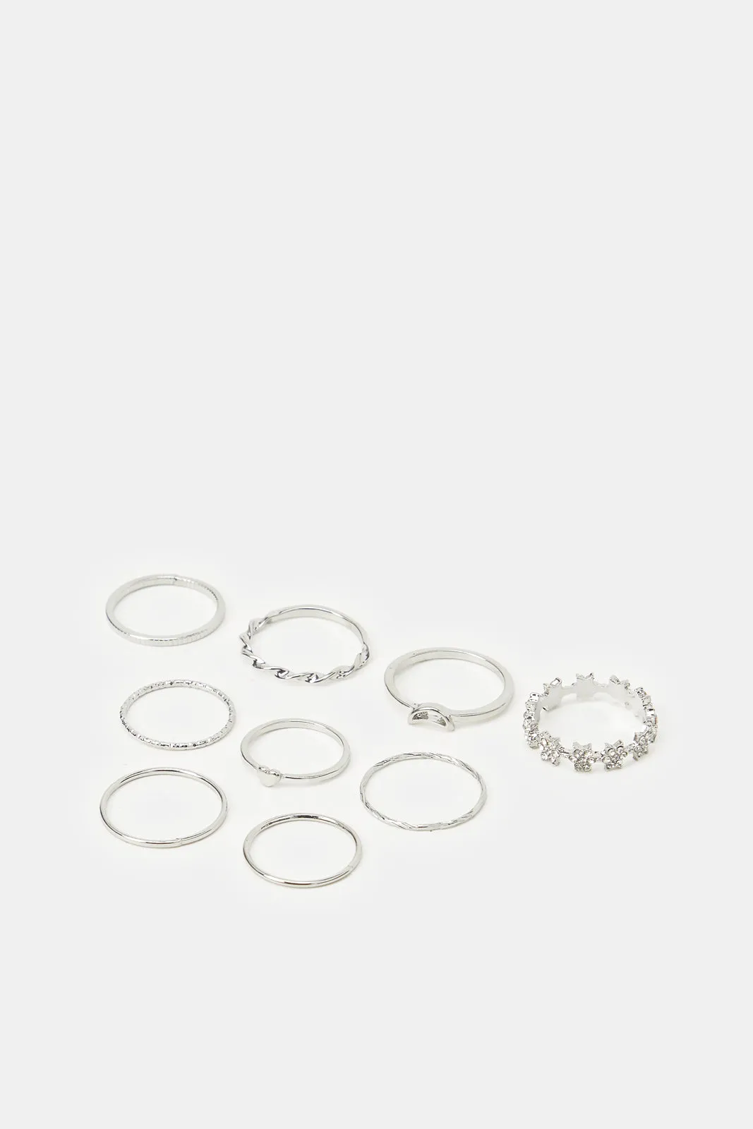 Women Silver Embellished Ring Set (9 Piece)