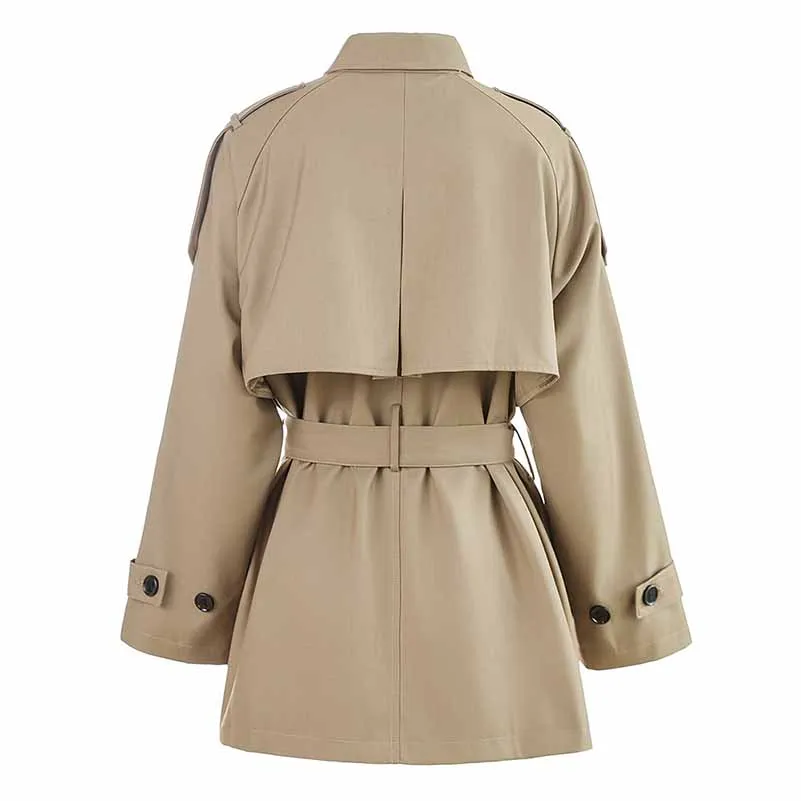 Women Single Breasted Belted Long Sleeve Short Trench Coat