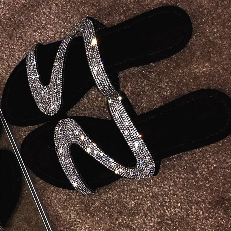 Women Summer Crystal Bling Slippers