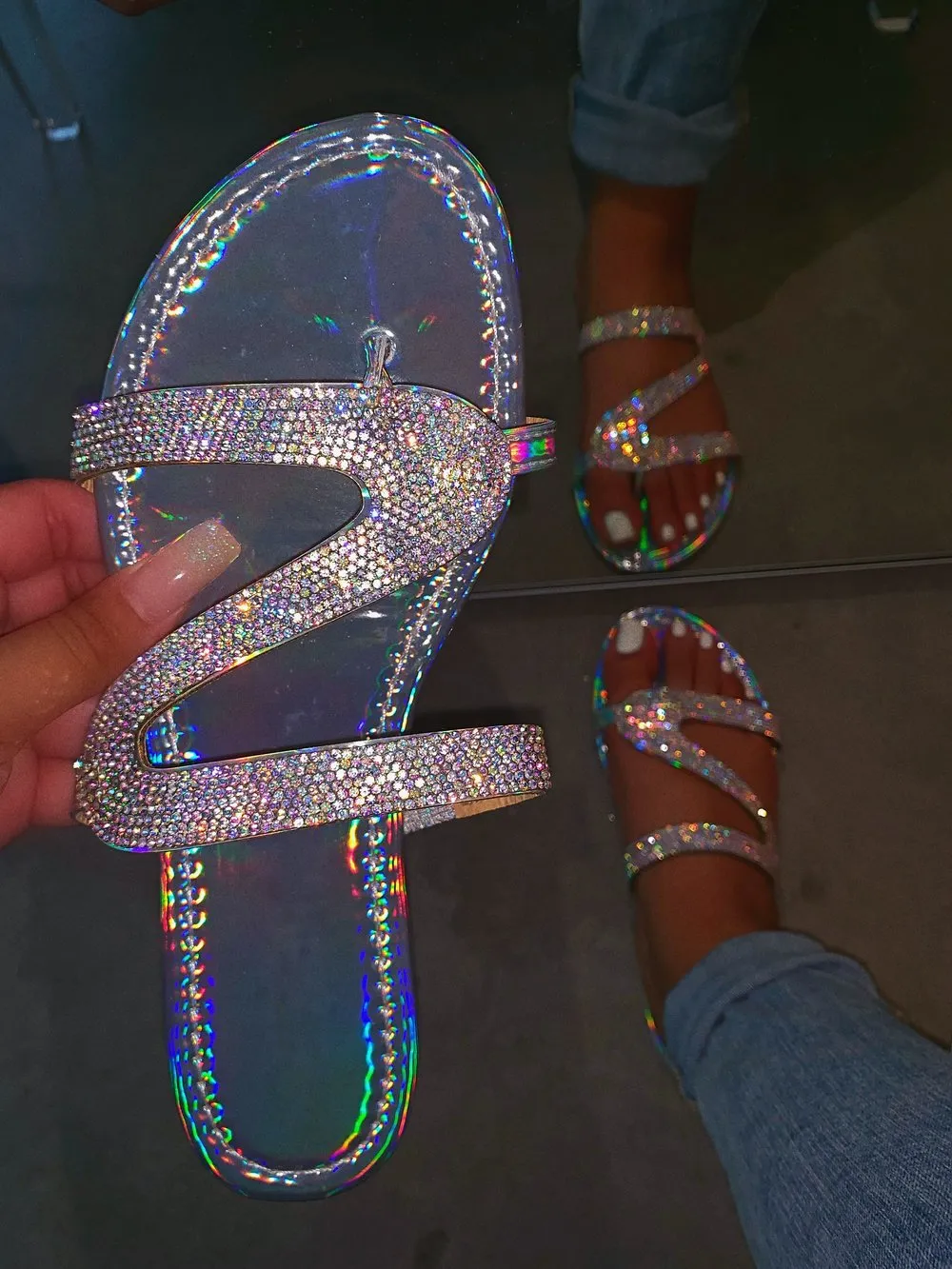 Women Summer Crystal Bling Slippers