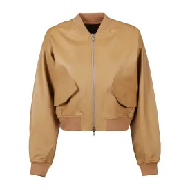 Women Tan Brown Bomber Leather Jacket