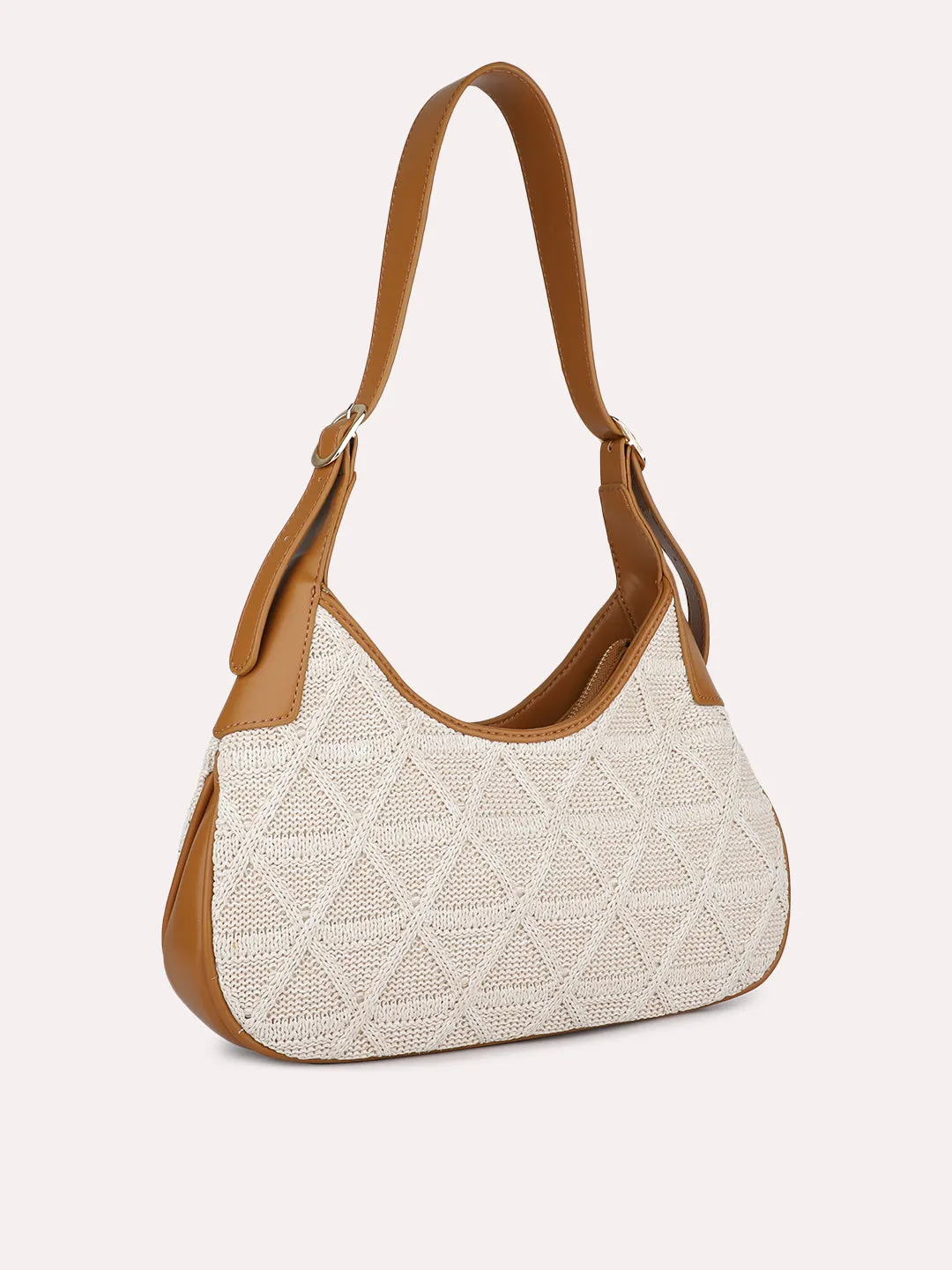 Women Tan Textured Structured Handheld Bag