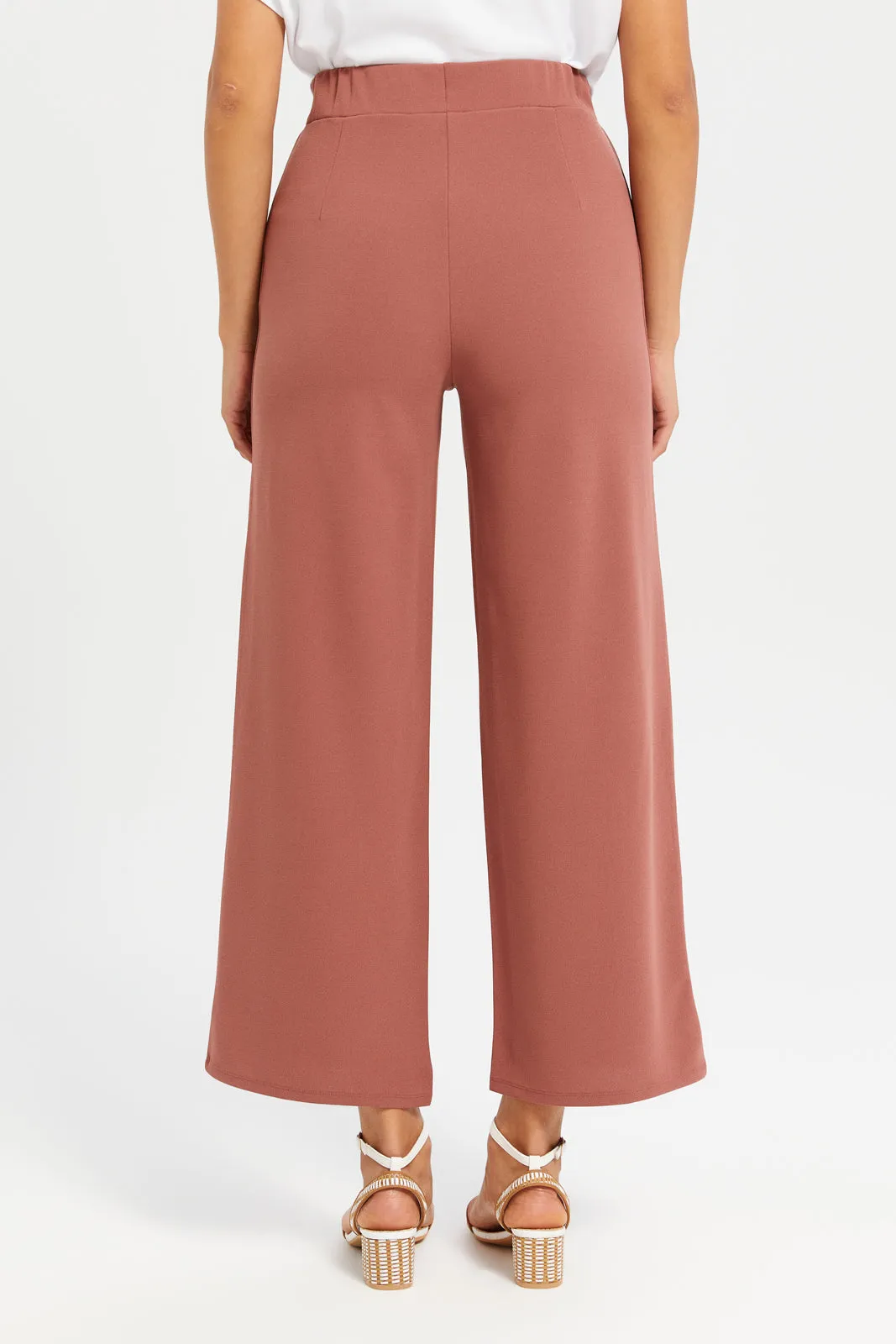 Women Taupe Wide Leg Trousers