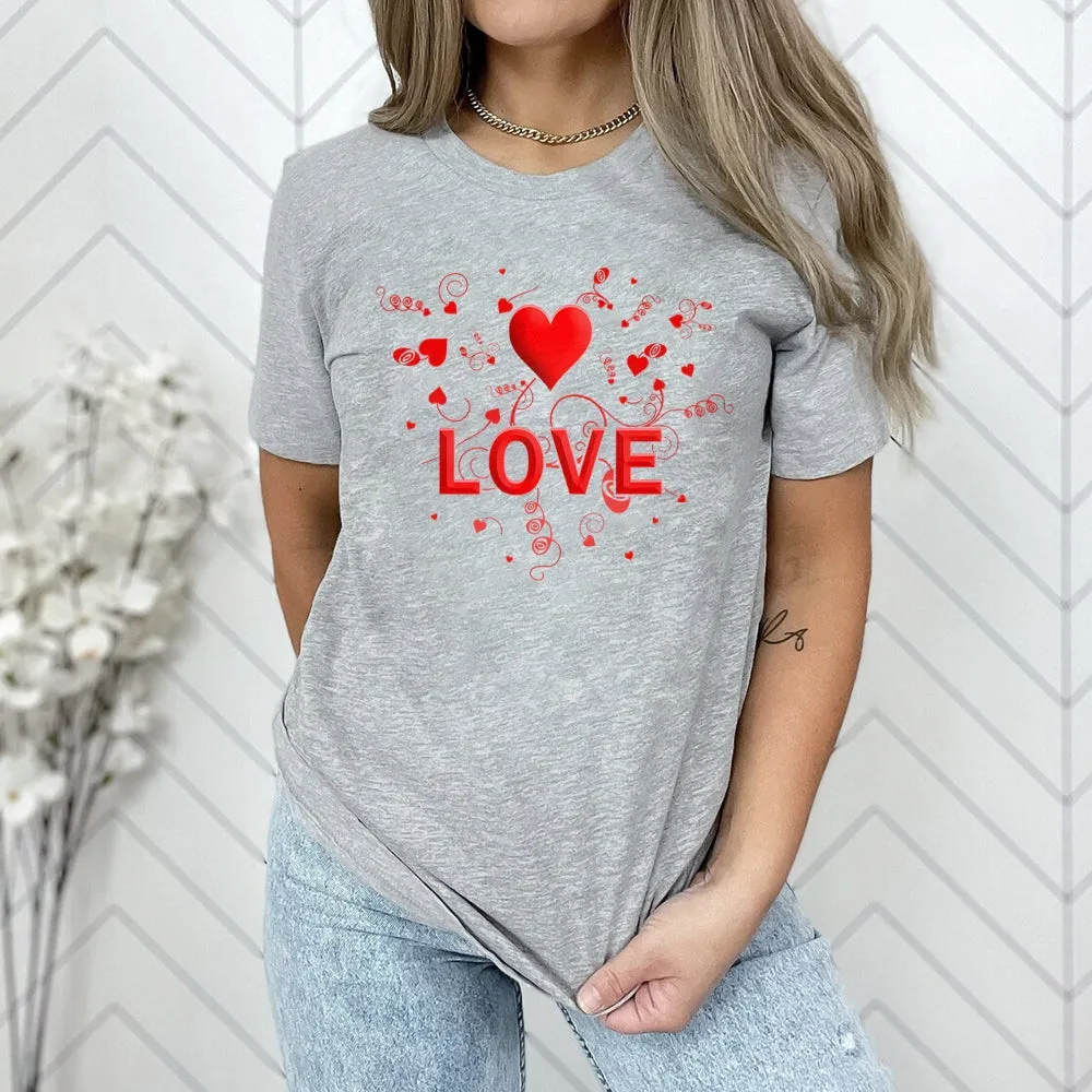 Women Valentine's Day Love Heart Print Graphic T-shirt