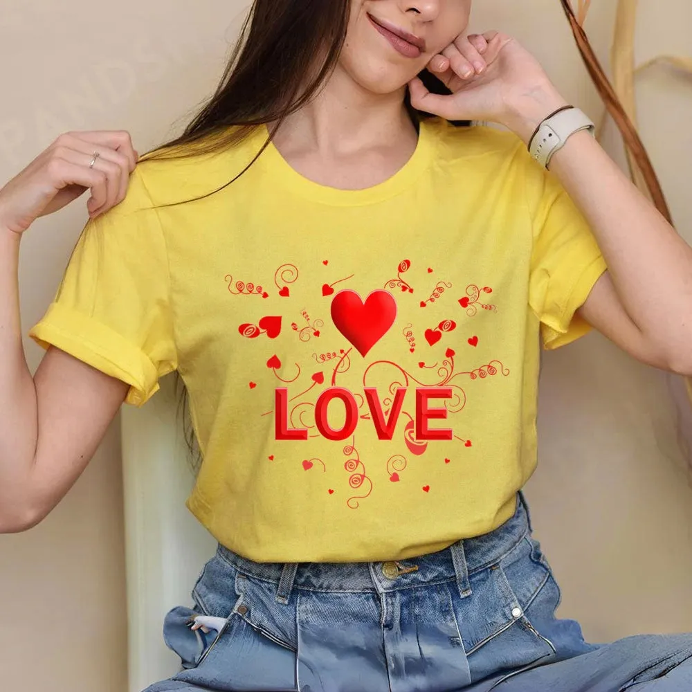 Women Valentine's Day Love Heart Print Graphic T-shirt