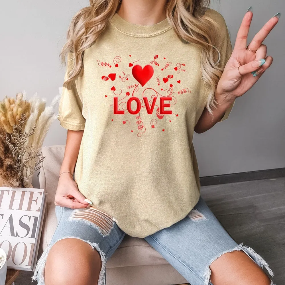 Women Valentine's Day Love Heart Print Graphic T-shirt