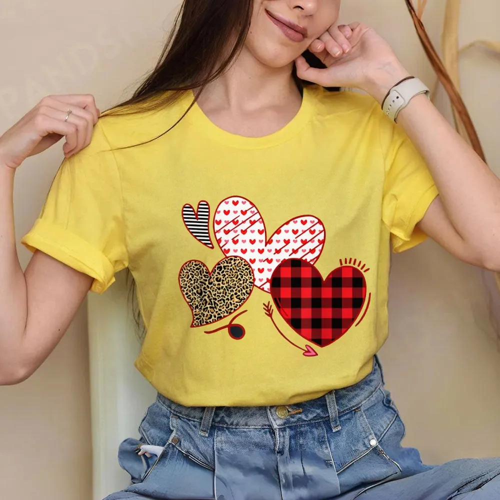 Women Valentine's Day Love Leopard Heart Print Graphic T-shirt