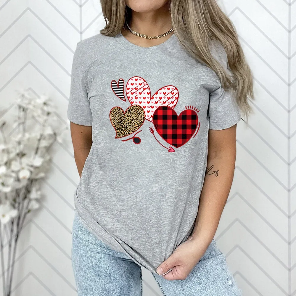 Women Valentine's Day Love Leopard Heart Print Graphic T-shirt