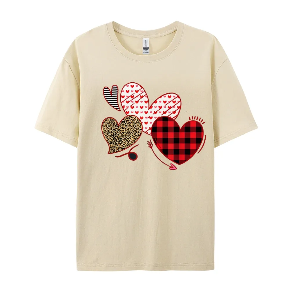 Women Valentine's Day Love Leopard Heart Print Graphic T-shirt