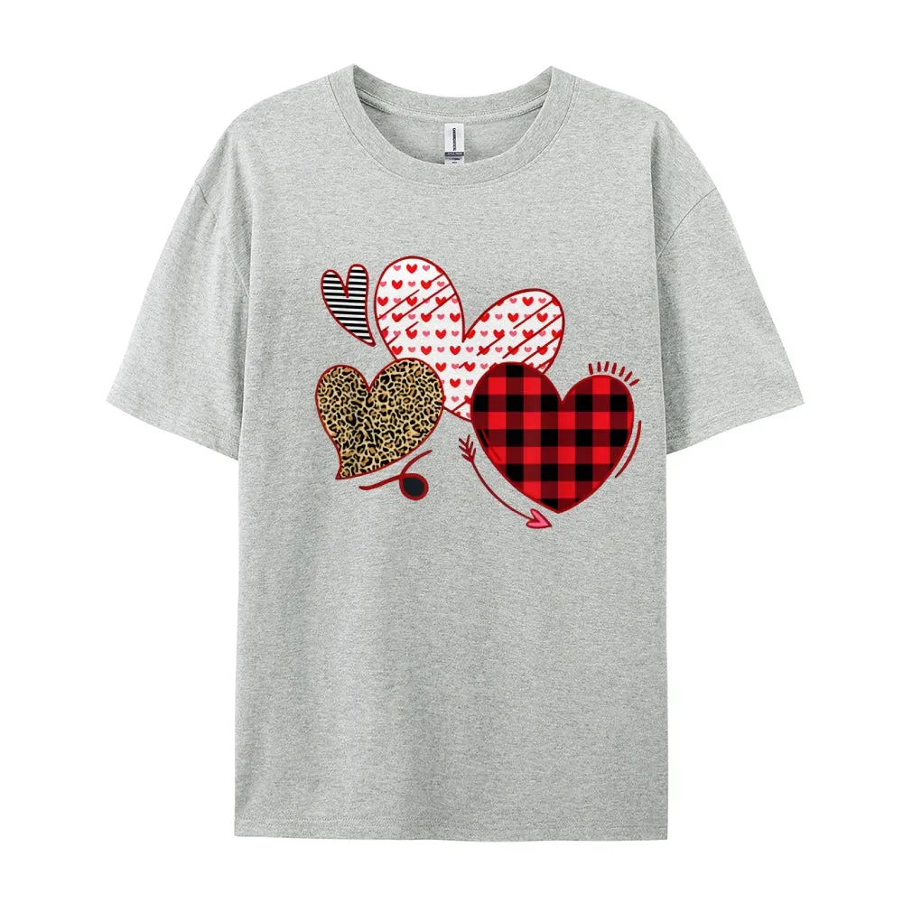 Women Valentine's Day Love Leopard Heart Print Graphic T-shirt