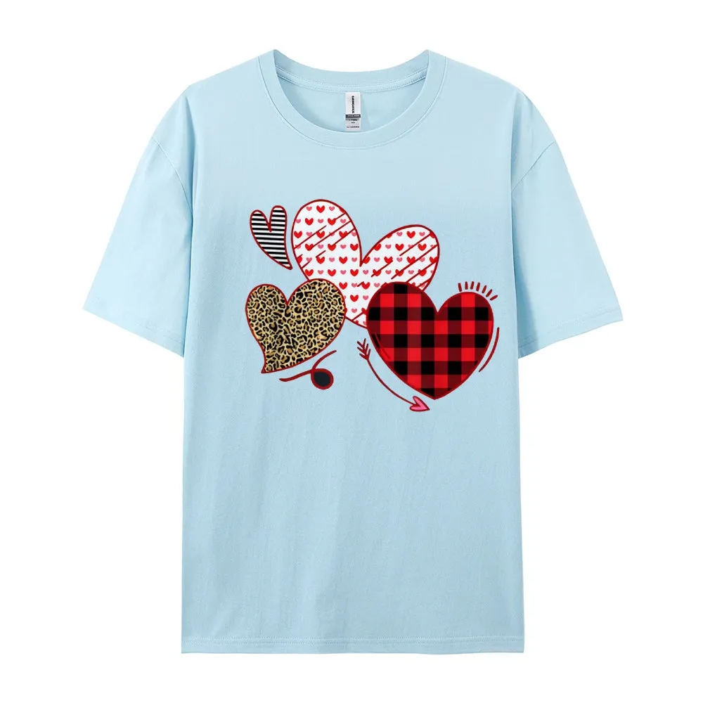 Women Valentine's Day Love Leopard Heart Print Graphic T-shirt