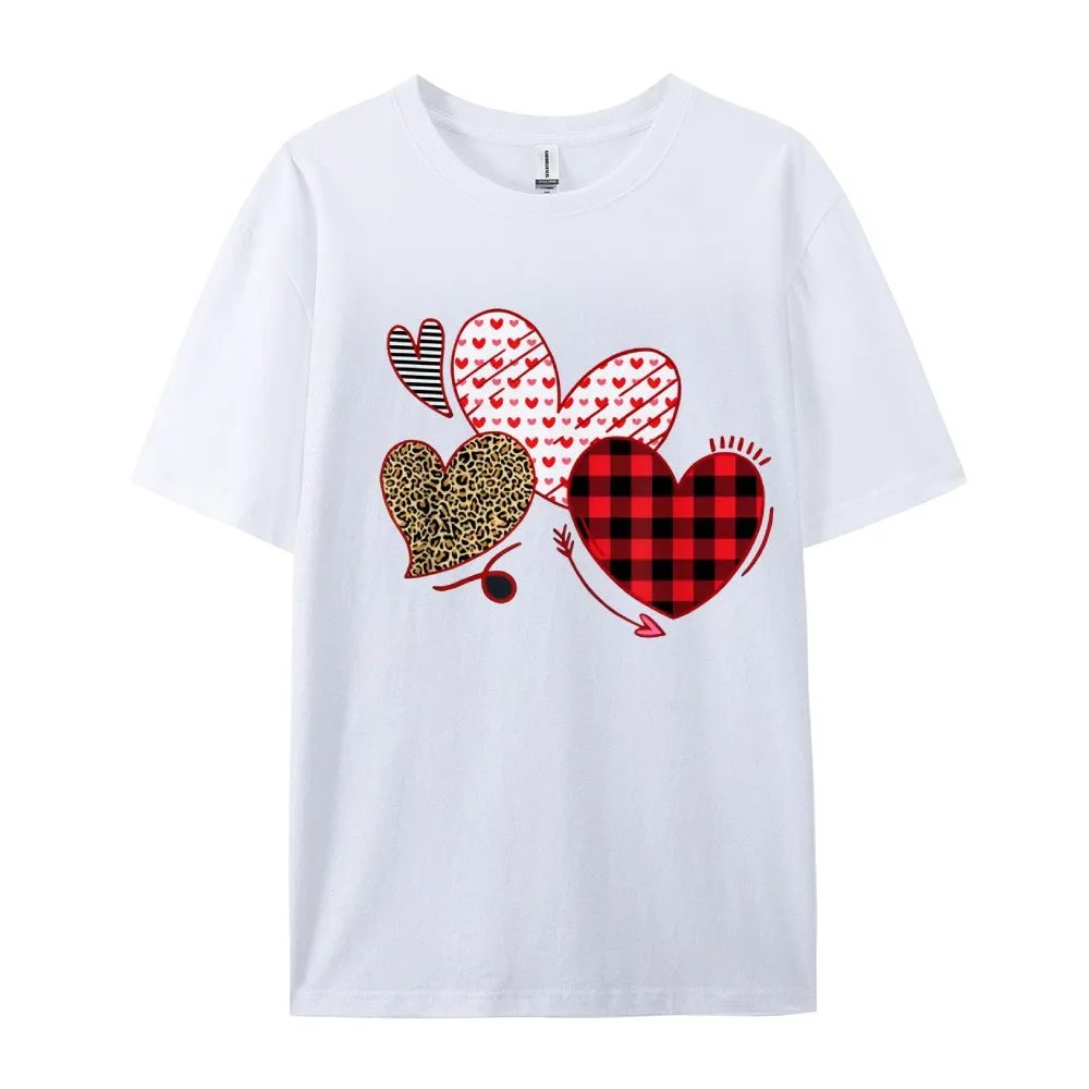 Women Valentine's Day Love Leopard Heart Print Graphic T-shirt