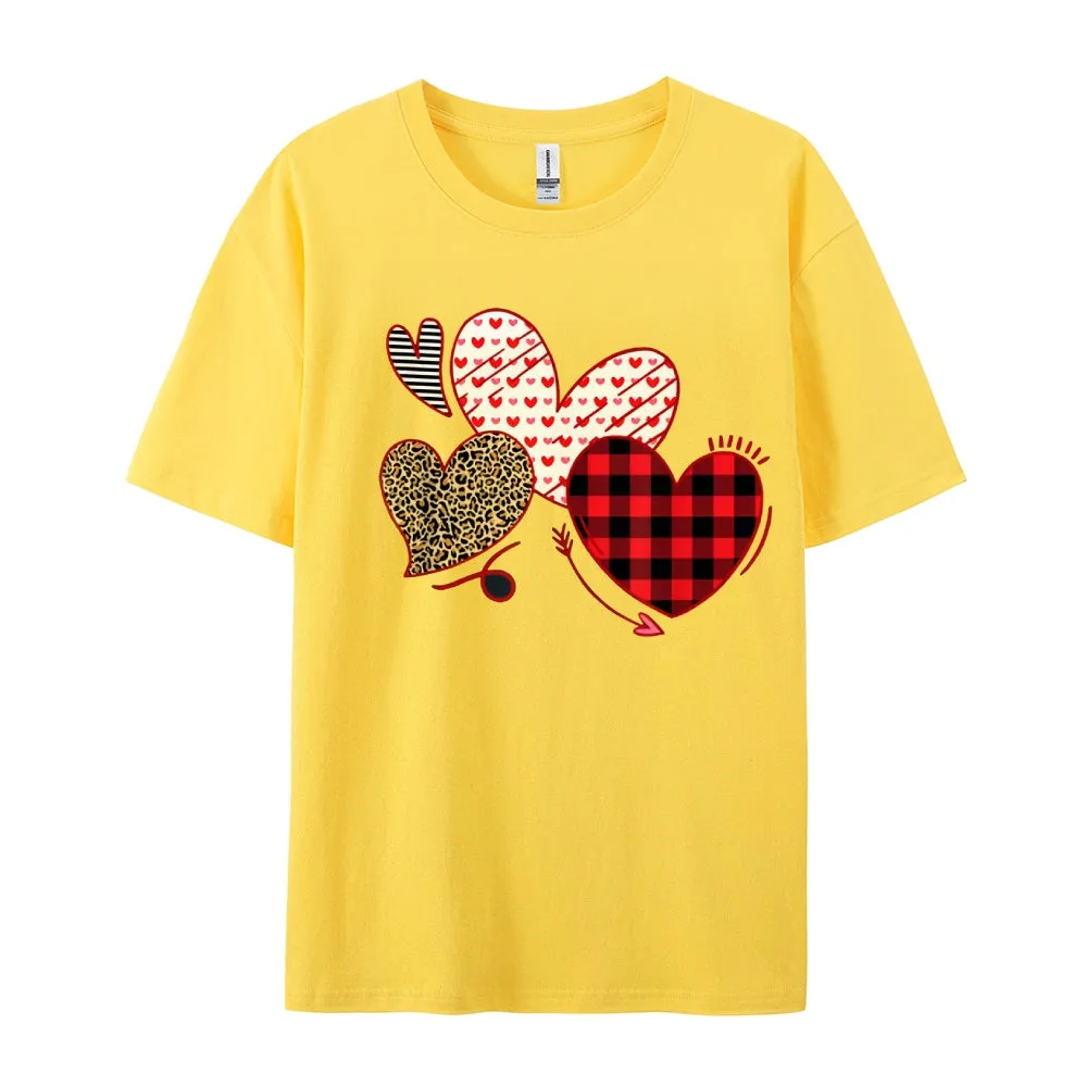 Women Valentine's Day Love Leopard Heart Print Graphic T-shirt