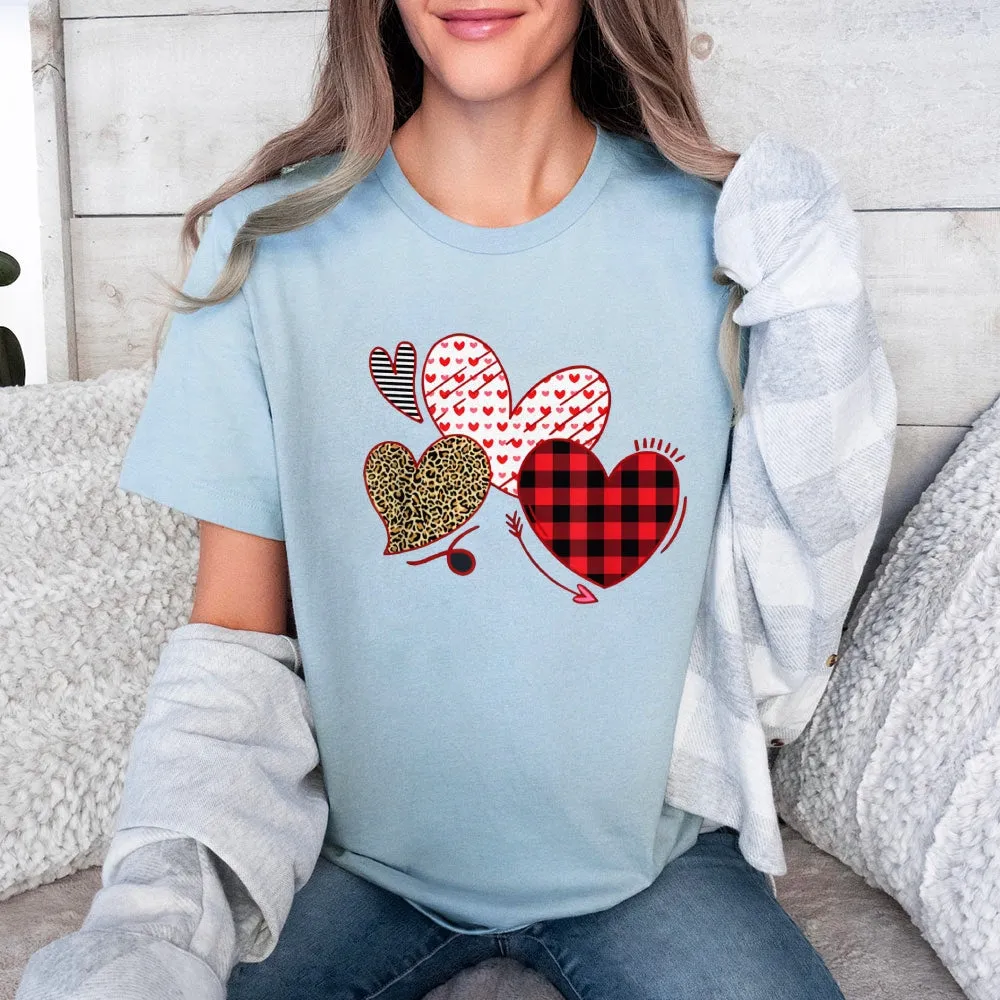 Women Valentine's Day Love Leopard Heart Print Graphic T-shirt