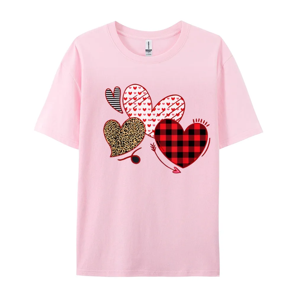 Women Valentine's Day Love Leopard Heart Print Graphic T-shirt