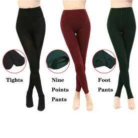 Women Winter Warm Leggings Ladies Fleece Lined Thick Thermal Full Foot Tights Pants 3 Styles High Waist Elastic Wool Leggings