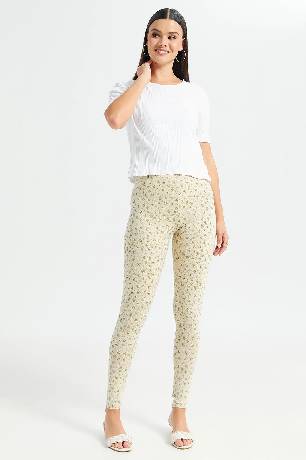 Women Yellow Printed Leggings