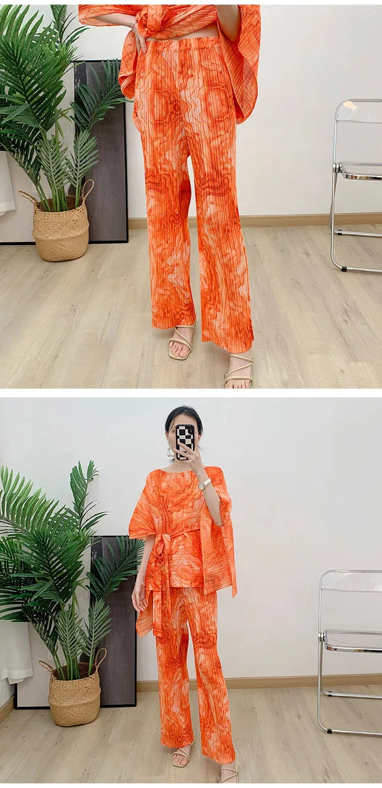 Women's 2-Piece Watercolor Pleated Pants Set