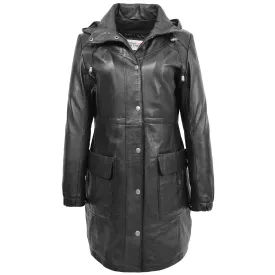 Womens 3/4 Length Leather Duffle Coat Kyra Black