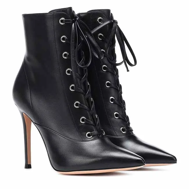 Women's Ankle boots Classic Lace Up Pointed Toe Booties Shoes