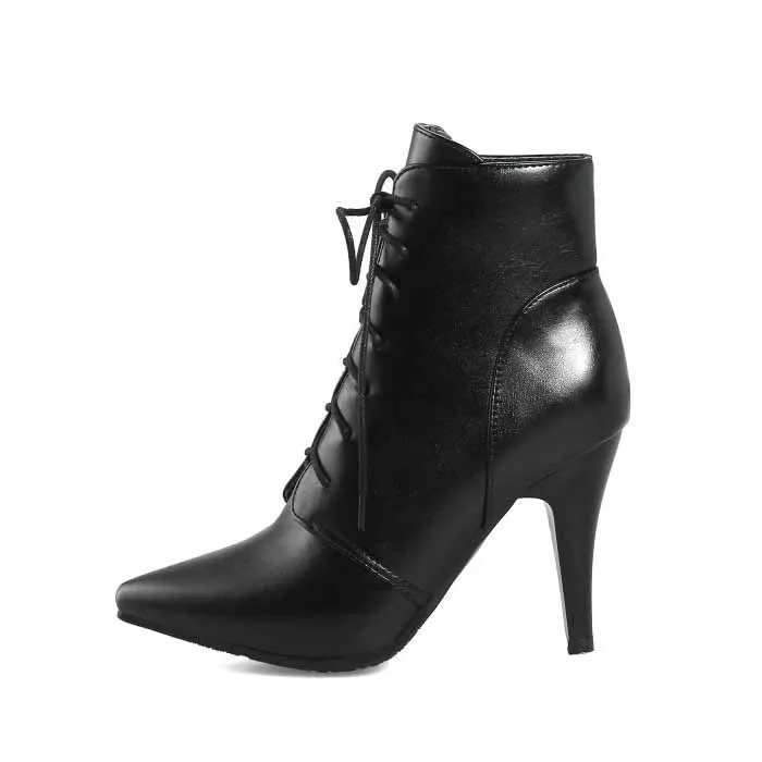 Women's Ankle boots Lace Up Pointed Toe High Heels Short Booties