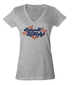 Women's Antisocial Butterfly Vneck T-Shirt