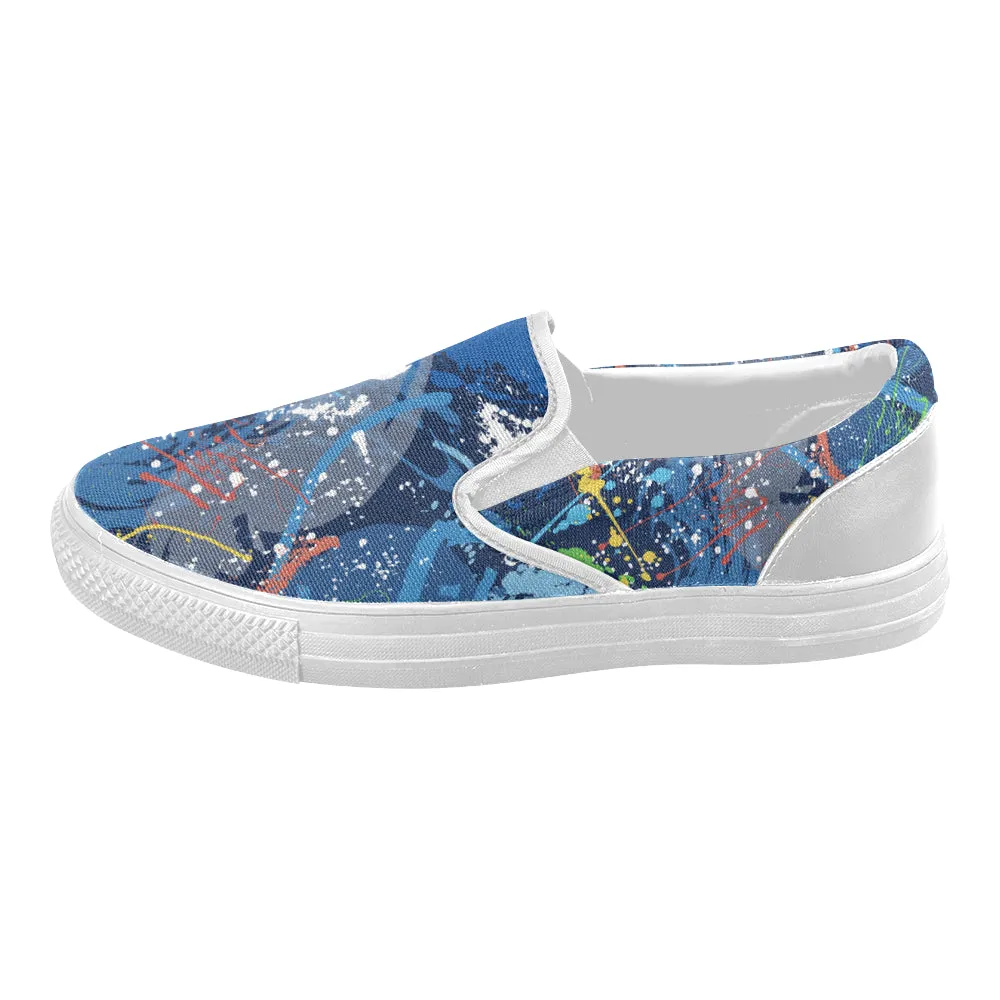 Women's Aquatic Paint Splatter Print Canvas Slip-on Shoes