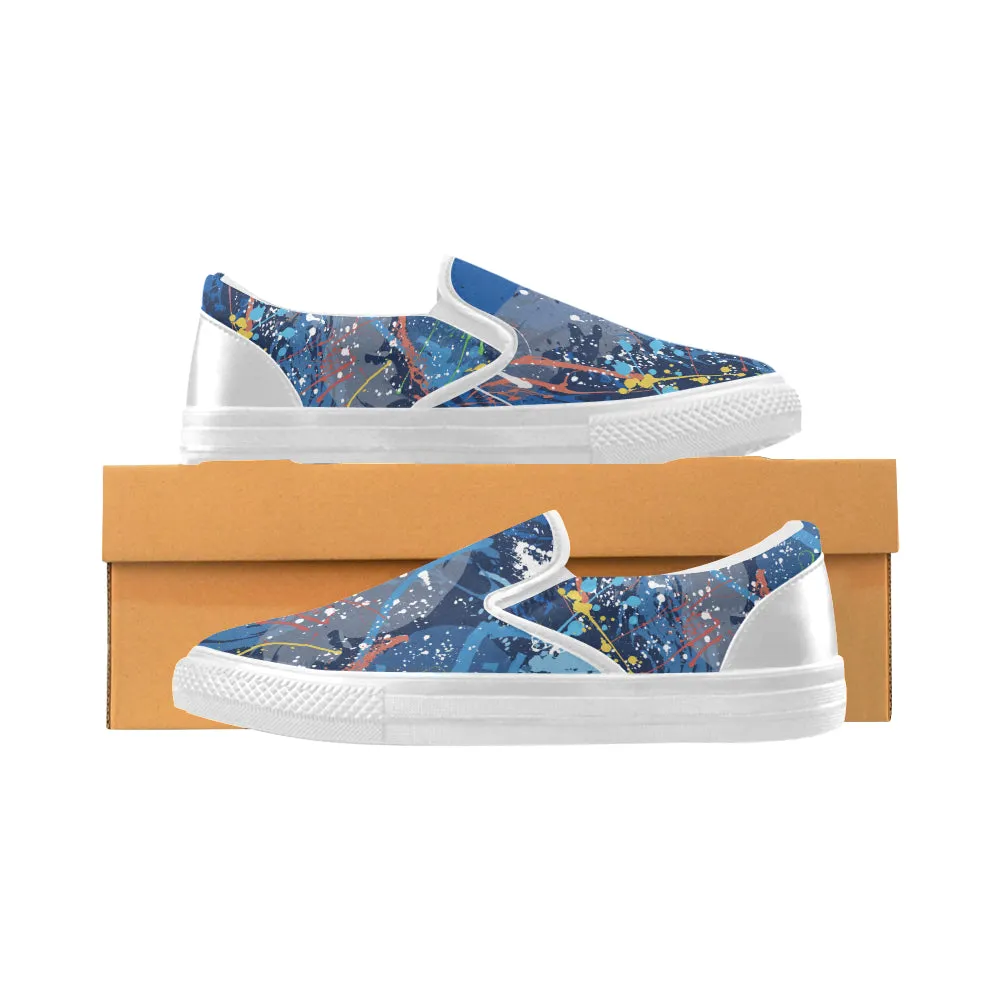 Women's Aquatic Paint Splatter Print Canvas Slip-on Shoes