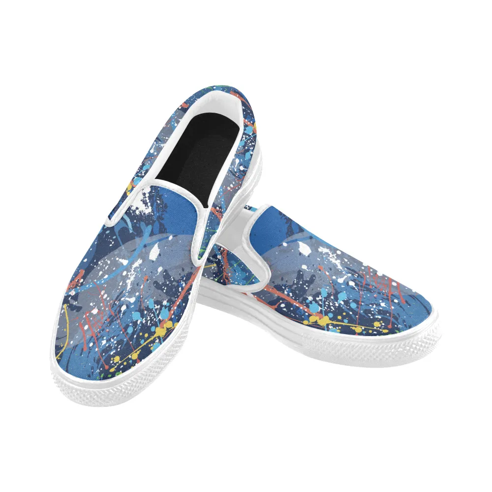 Women's Aquatic Paint Splatter Print Canvas Slip-on Shoes