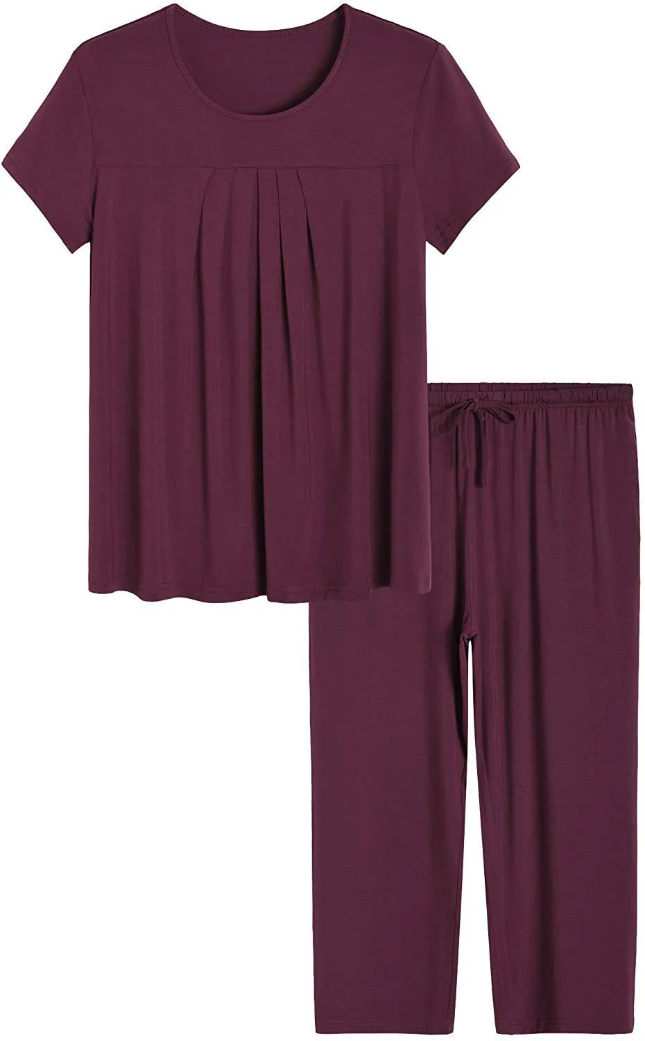 Women's Bamboo Pajamas Pleated Top and Capris Pjs Set