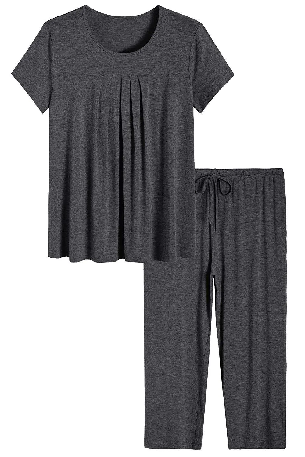 Women's Bamboo Pajamas Pleated Top and Capris Pjs Set