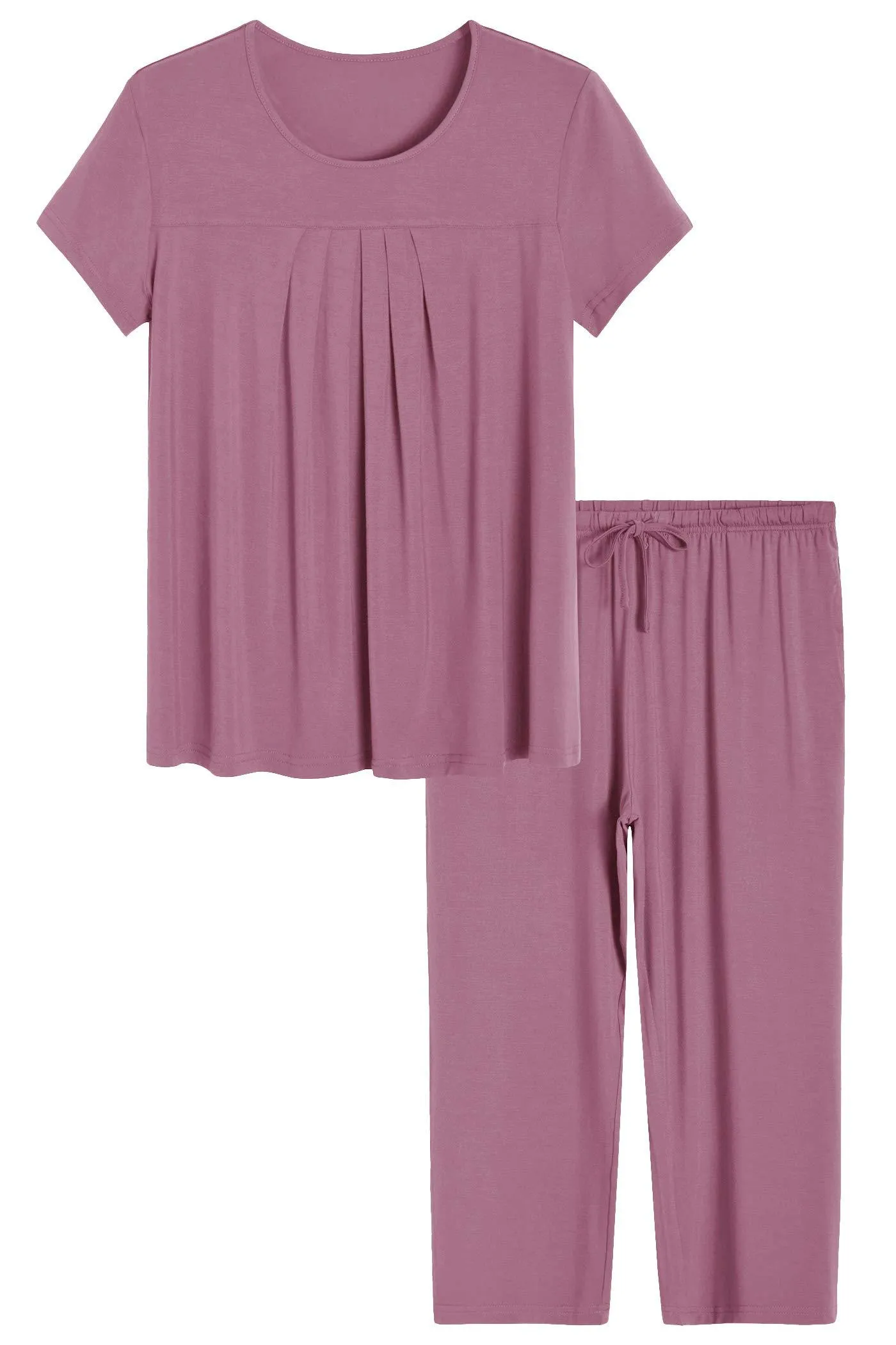 Women's Bamboo Pajamas Pleated Top and Capris Pjs Set