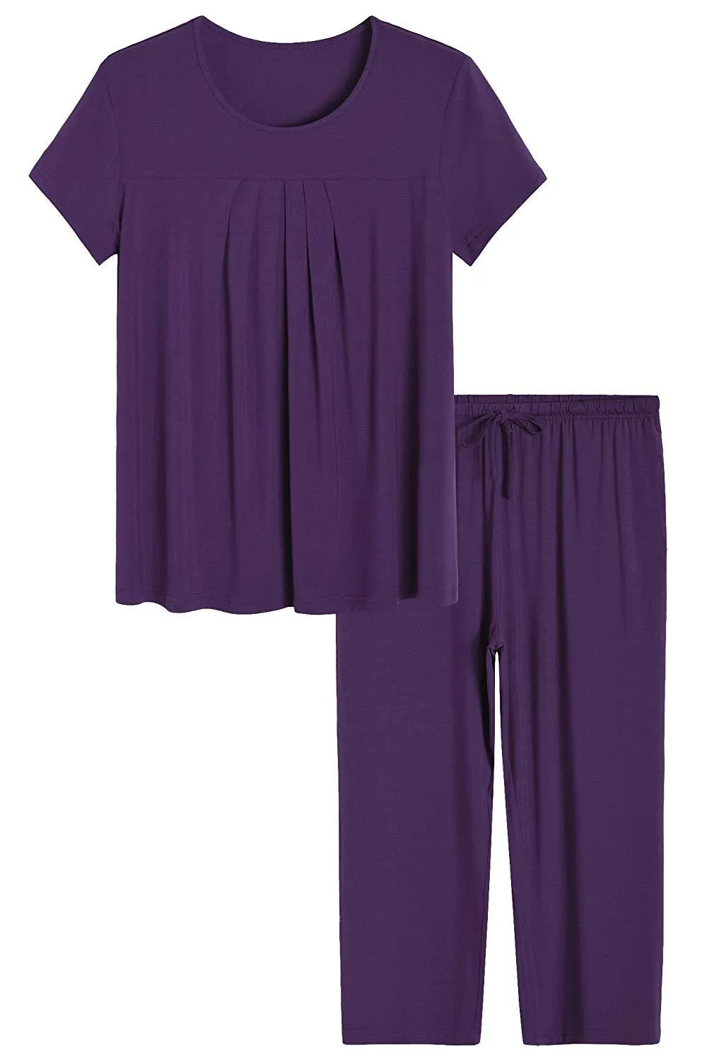 Women's Bamboo Pajamas Pleated Top and Capris Pjs Set