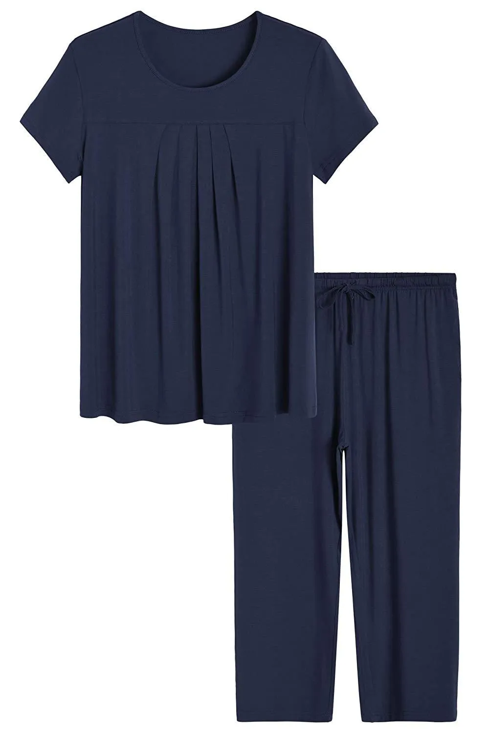 Women's Bamboo Pajamas Pleated Top and Capris Pjs Set