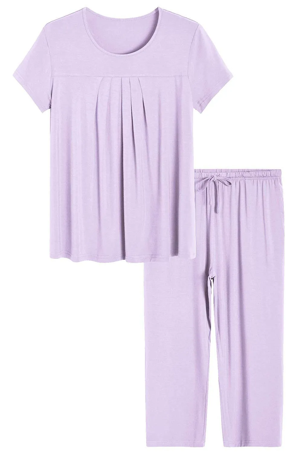 Women's Bamboo Pajamas Pleated Top and Capris Pjs Set