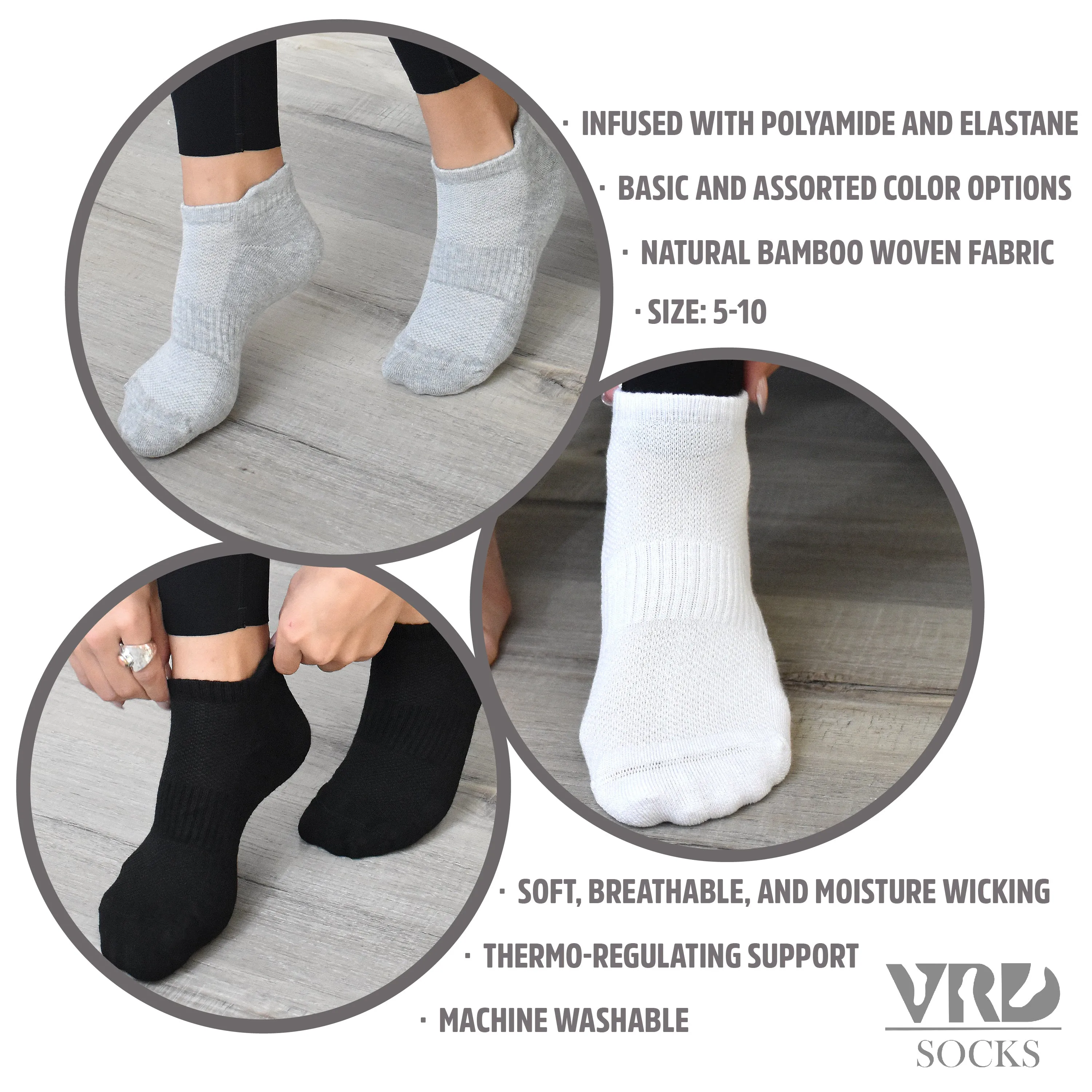 Women's Bamboo Running Socks | Low-cut Ankle Length | 6 Pack