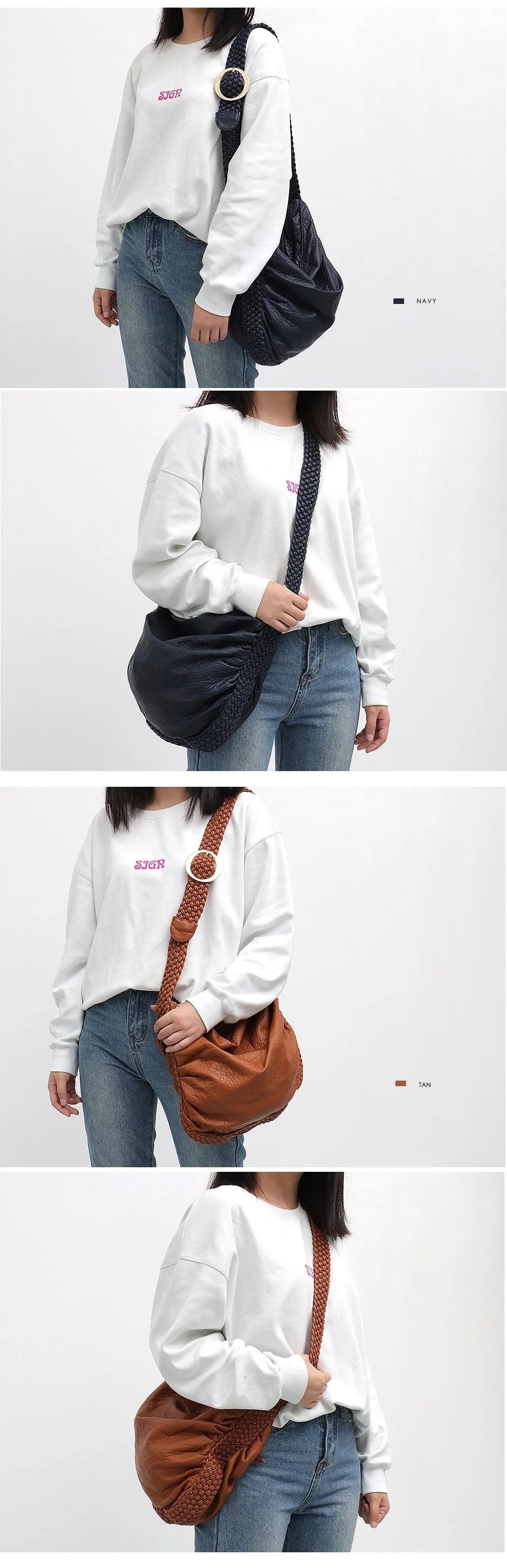 Women's Big Casual Hobo Shoulder Bag with Woven Buckle Strap