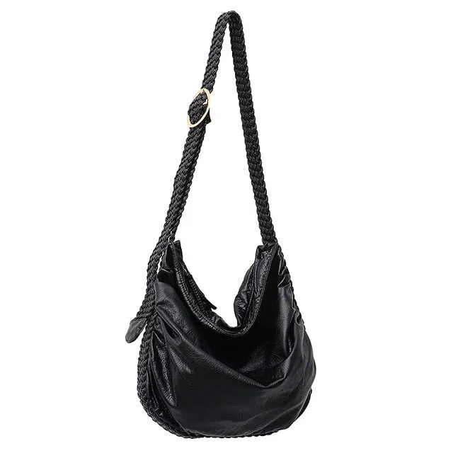 Women's Big Casual Hobo Shoulder Bag with Woven Buckle Strap